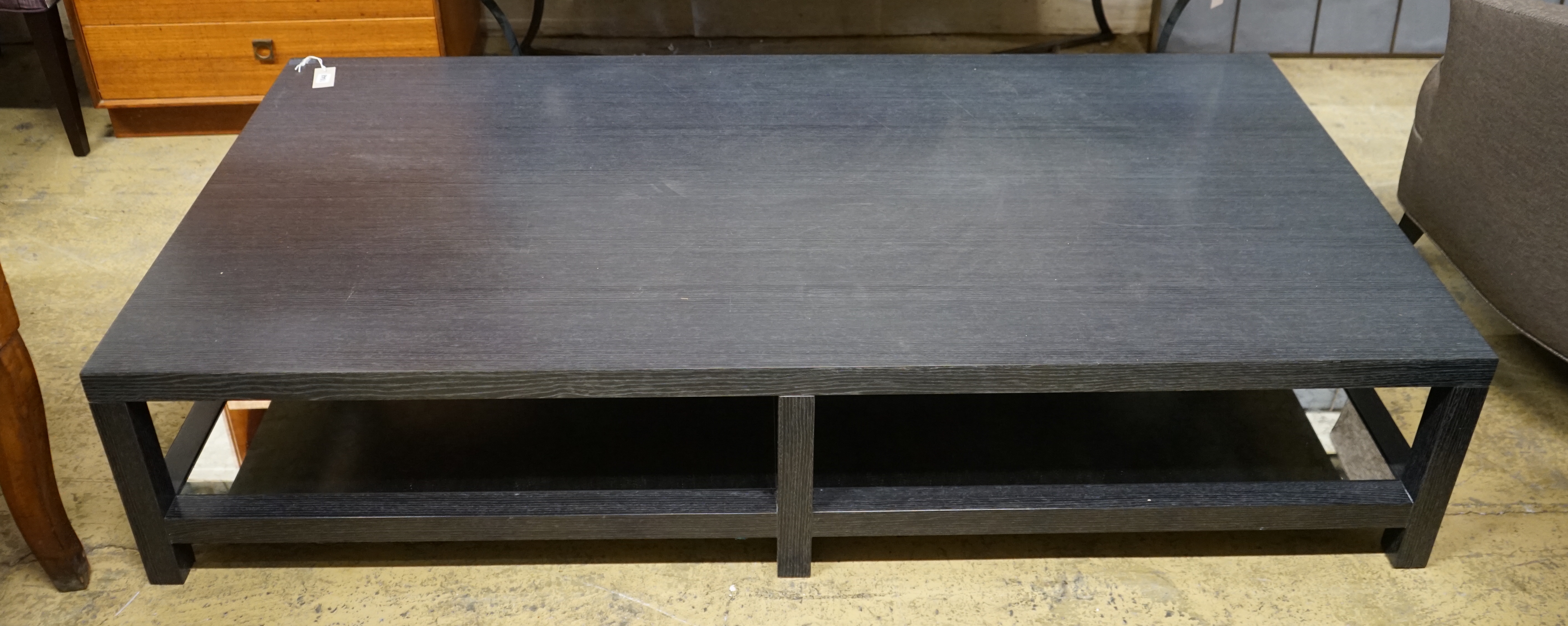 A custom made Decca Furniture Domicile coffee table, width 180cm, depth 89cm, height 38cm